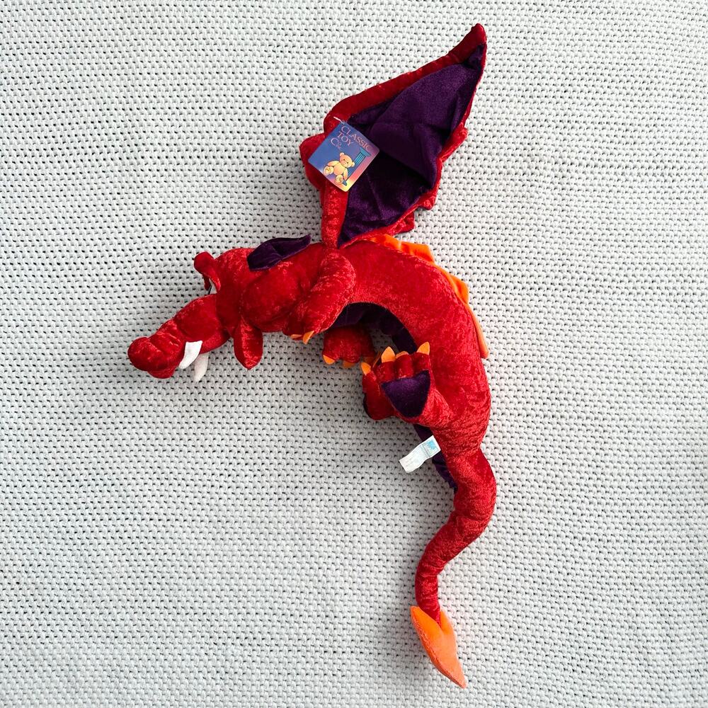 Classic Toy Company Red Purple Posable Wing Dragon Plush Stuffed Animal Hanging